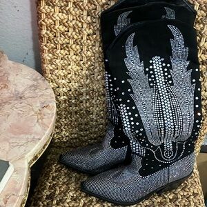 Black man made suede western boots sz 7 New